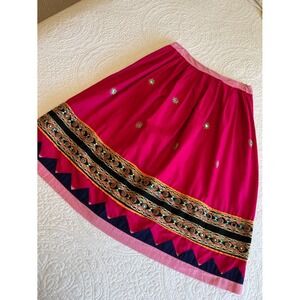 Embroidered Traditional Mirror Circle Skirt Pink Multi Women's  Boho Festival